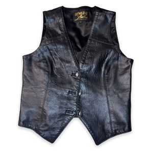 Vintage genuine leather vest brushed metal 3 button satin back